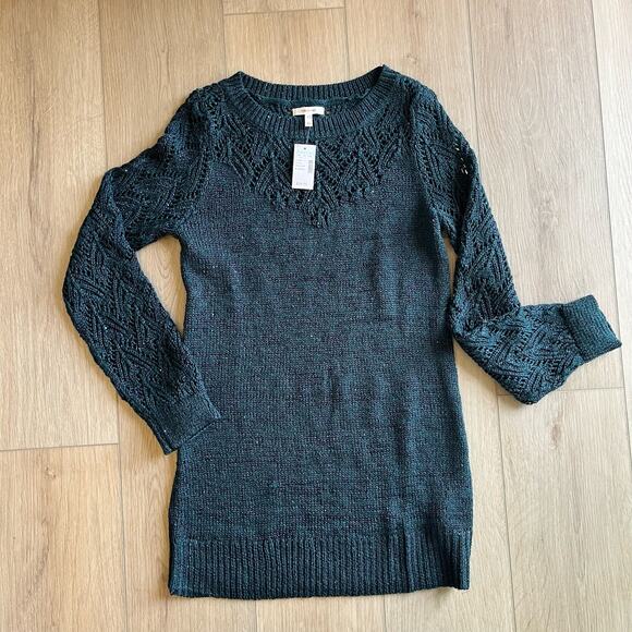 Maurices Women's Teal Sequin Pointelle Tunic Pullover Sweater Sz XS - Picture 1 of 9